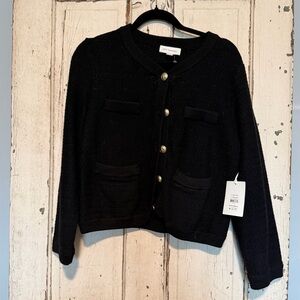 Elegant Black Cardigan with Gold Accents